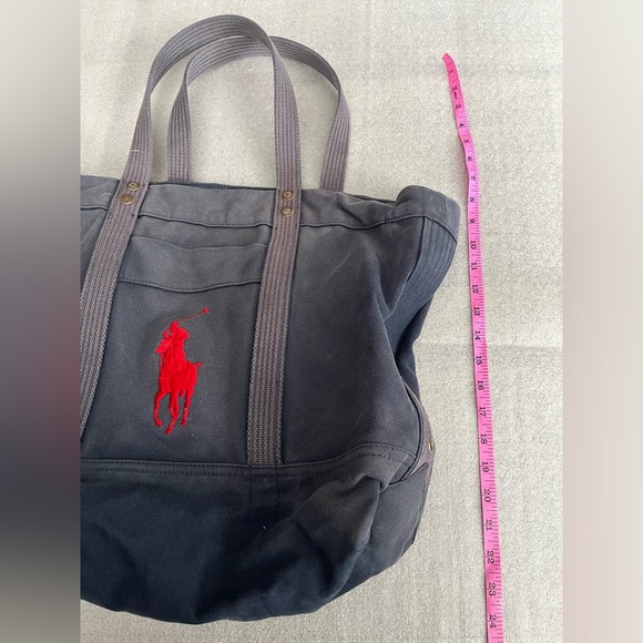 VTG Polo Ralph Lauren Big Pony Embroidered Logo Blue Canvas Tote - Picture 2 of 6